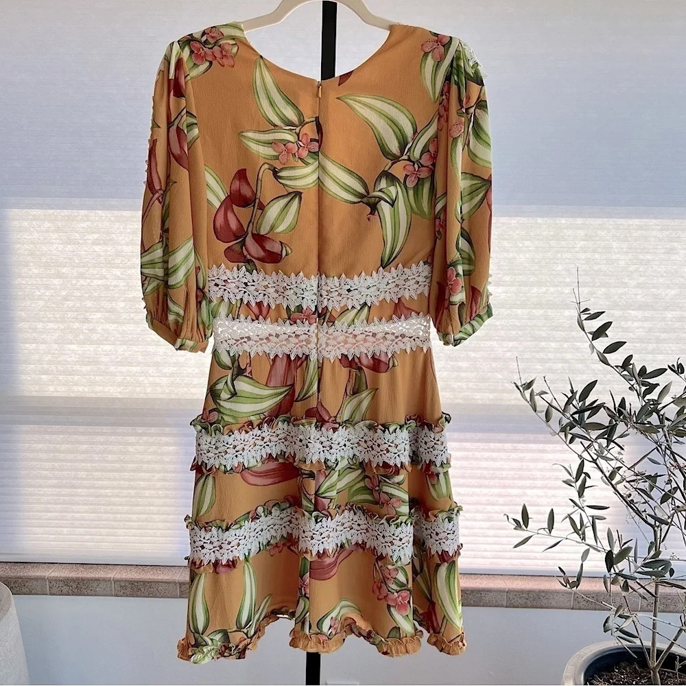 PatBO Brazil Tangerine Floral Crochet Mini Dress 6 Tropical Resort Summer Boho - Picture 8 of 10